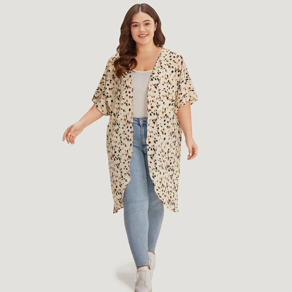 BloomChic Ivory Allover Print Open Front Dolman Sleeve Kimono - Picture 1 of 7